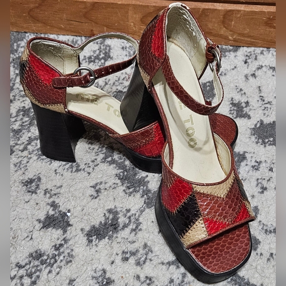 Vintage 1990s reptile patchwork chunky heels - Picture 3 of 6